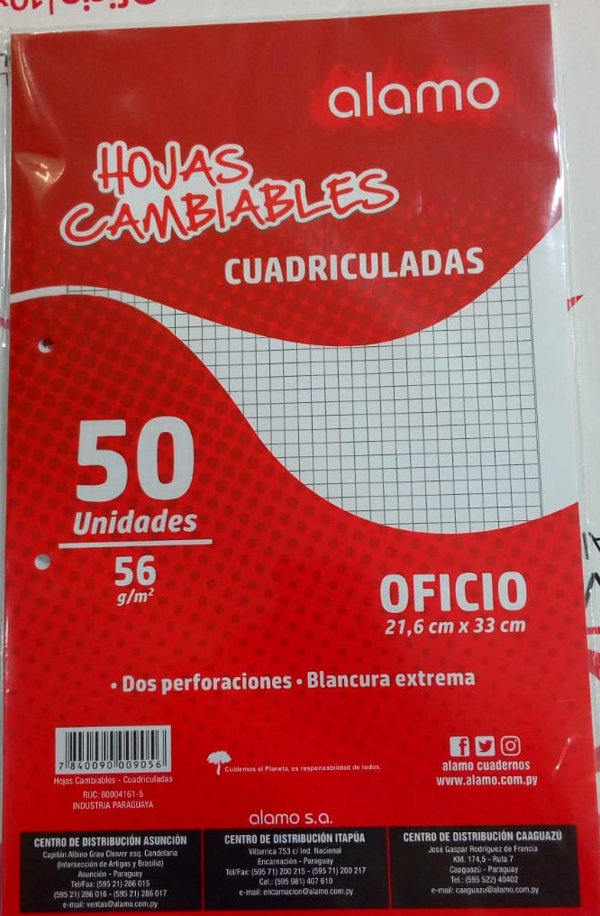 Hojas Cambiables Tamaño Oficio - Cuadriculado