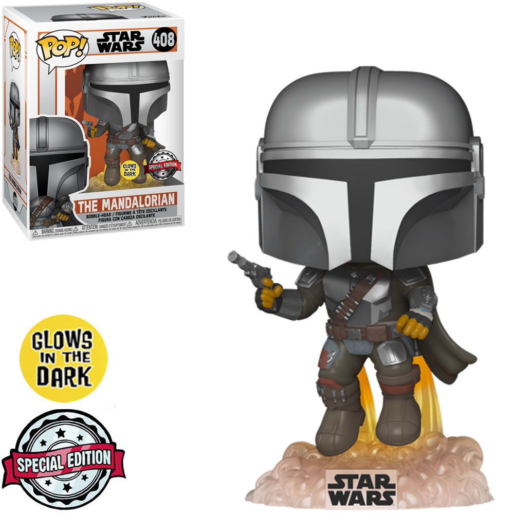 FUNKO POP STAR WARS THE MANDALORIAN EXCLUSIVE - THE MANDALORIAN 408 (GLOWS IN THE DARK)