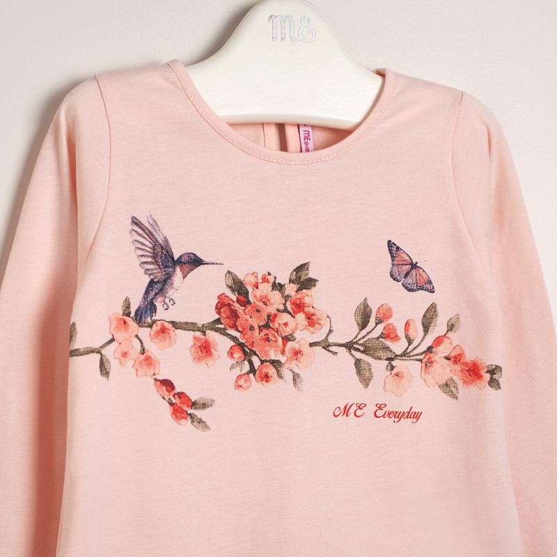 remera flores y colibri rosa