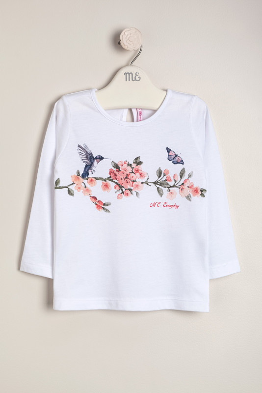 remera flores y colibri blanco