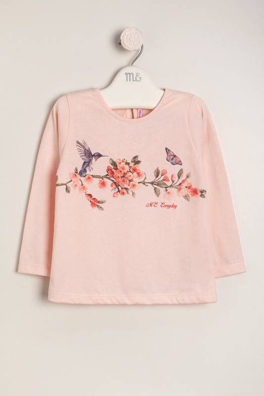 remera flores y colibri rosa