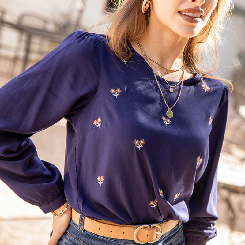 Blusa Azul c/Bordado Cod. 7220190