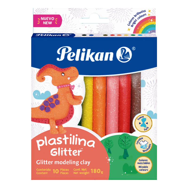 PELIKAN PLASTILINA EN BARRAS COLOR GLITTER 10PCS