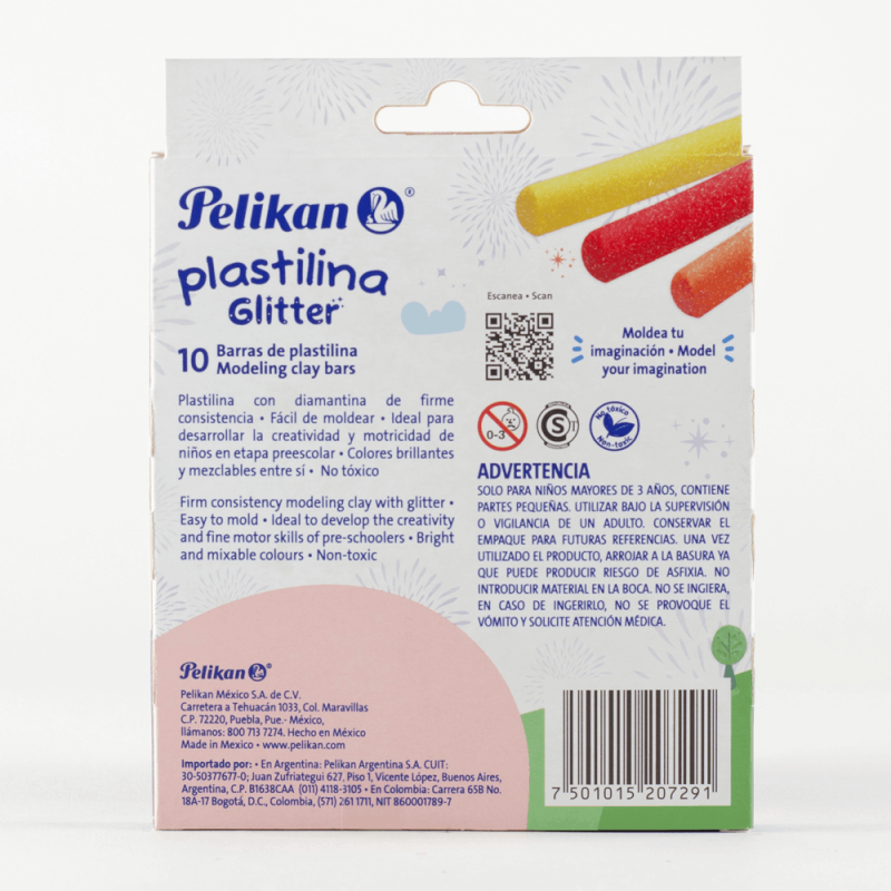 PELIKAN PLASTILINA EN BARRAS COLOR GLITTER 10PCS