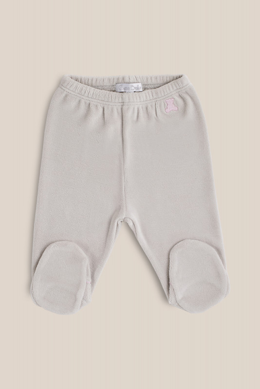 pantalon logo con pie plush gris/rosa