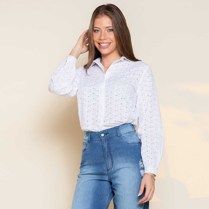 Camisa Combinado Broderie Mangas Largas Cod. 7230232