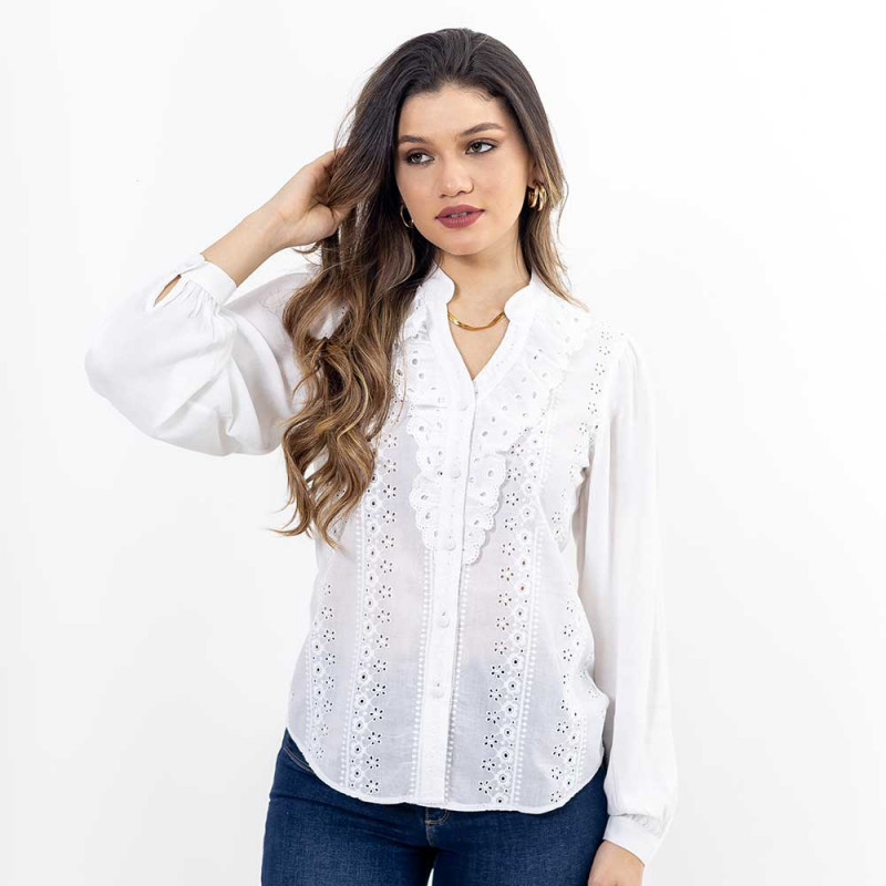 Blusa Combinado Broderie Mangas Largas Cod. 7230289