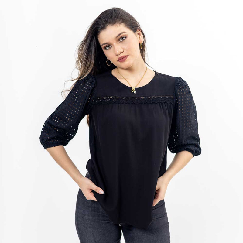 Blusa Combinado Broderie Mangas 3/4 Cod.7230353