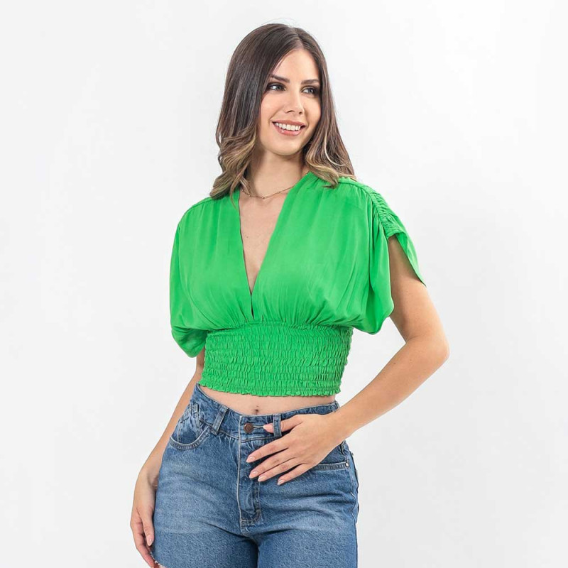 Blusa Engomada Escote V Manga Fruncida Cod. 7230380