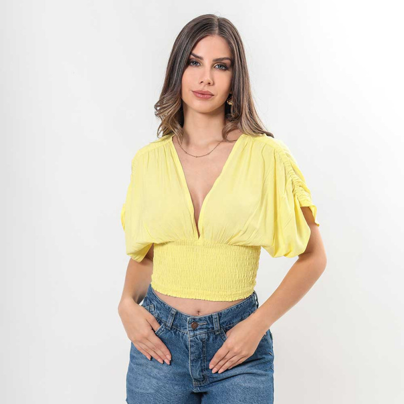 Blusa Engomada Escote V Manga Fruncida Cod. 7230381