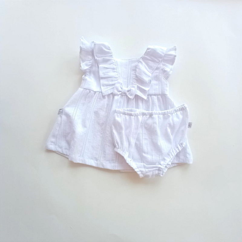 Vestido C/ Moño + Bombacha Adelaide 355 Blanco