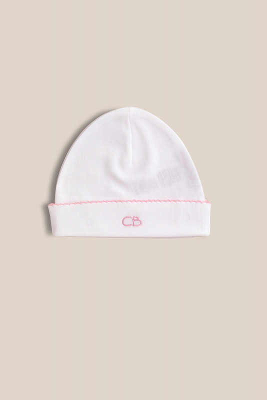 gorro basico blanco/rosa