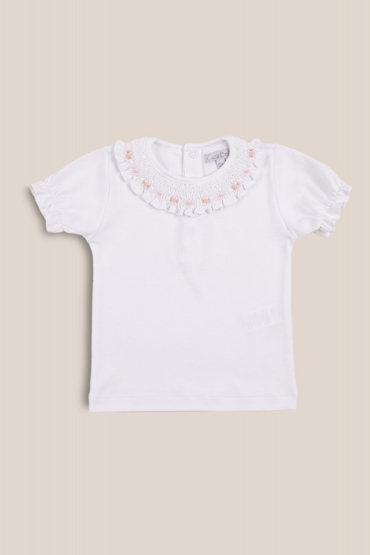 remera cuello smock rayas rosa