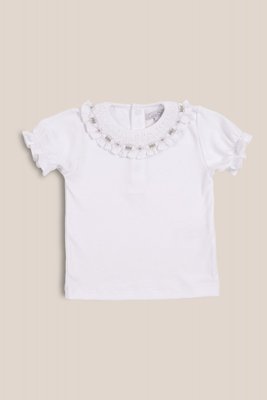 remera cuello smock gris