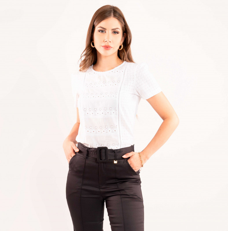 Blusa M/C Combinado Con Broderie Cod.224044