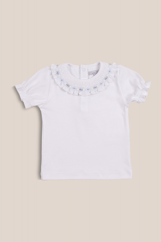 remera cuello smock rayas celeste