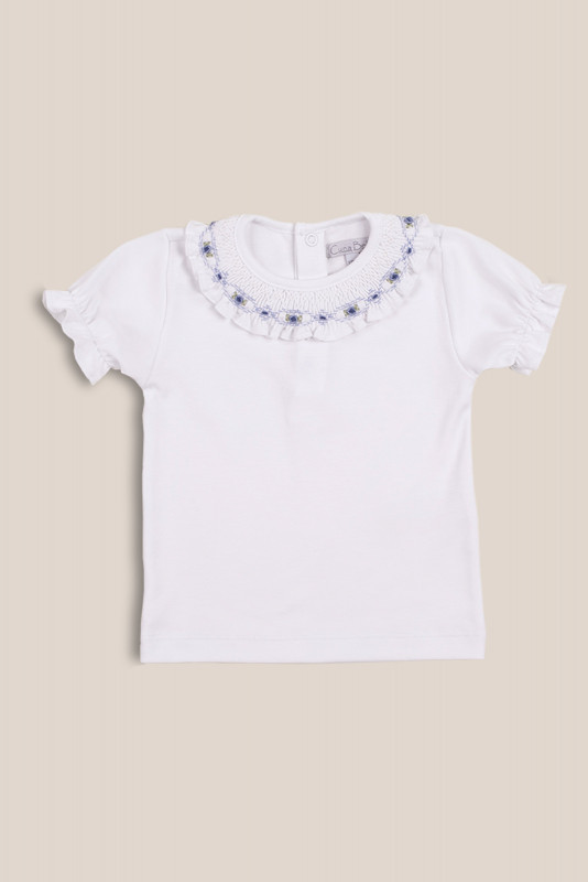 remera cuello smock rayas azul