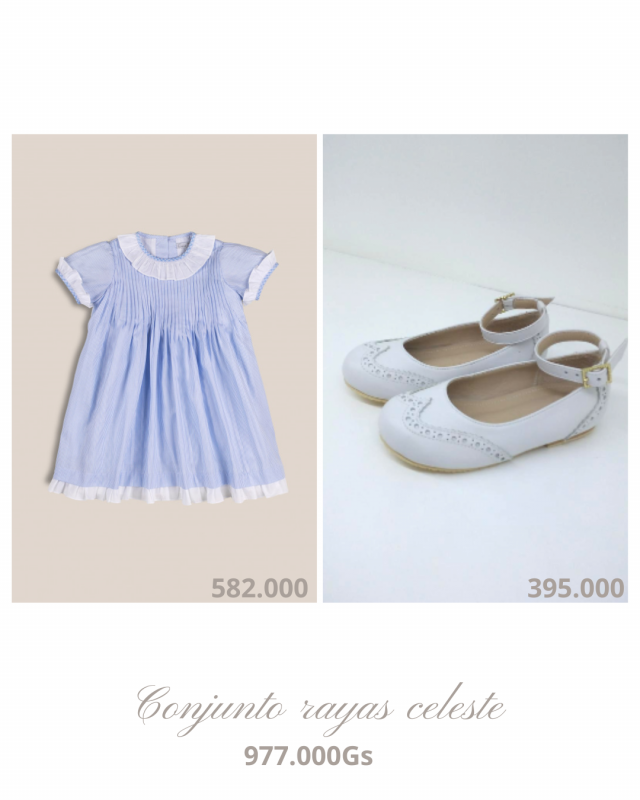 vestido con pliegues rayas celeste