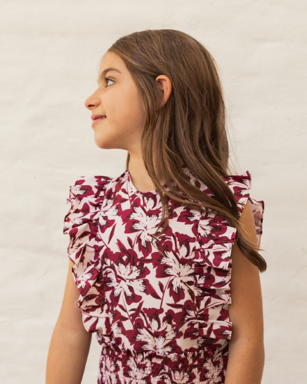 Blusa Luisa Kids Vintage Floral Burgundy & Nude