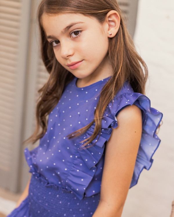 Blusa Luisa Kids Blue Polkadots Mini