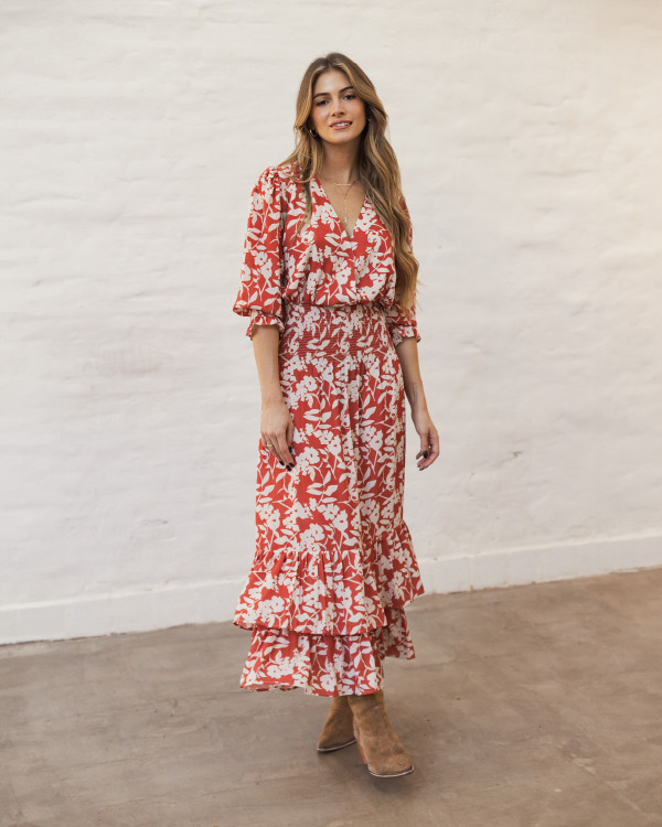 Vestido Valentina Maxi Floral Tangerine