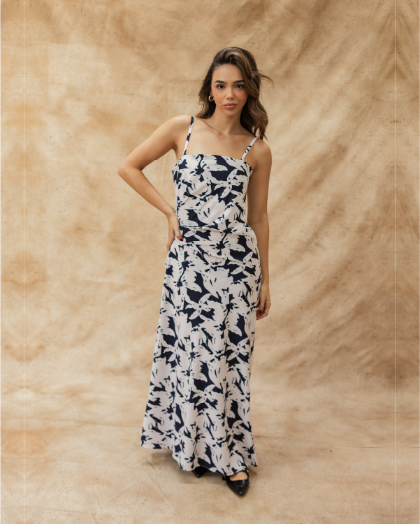 Vestido Gabrielle Blue Marine Flower