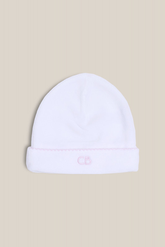 gorro basico plush blanco/rosa