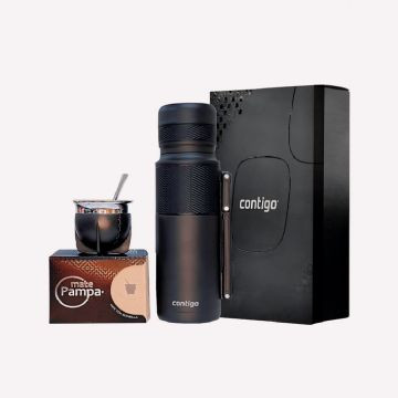 COMBO MATERO CONTIGO TERMO NEGRO 1.1 LTS C/ MANIJA + GUAMPA + BOMBILLA INOX