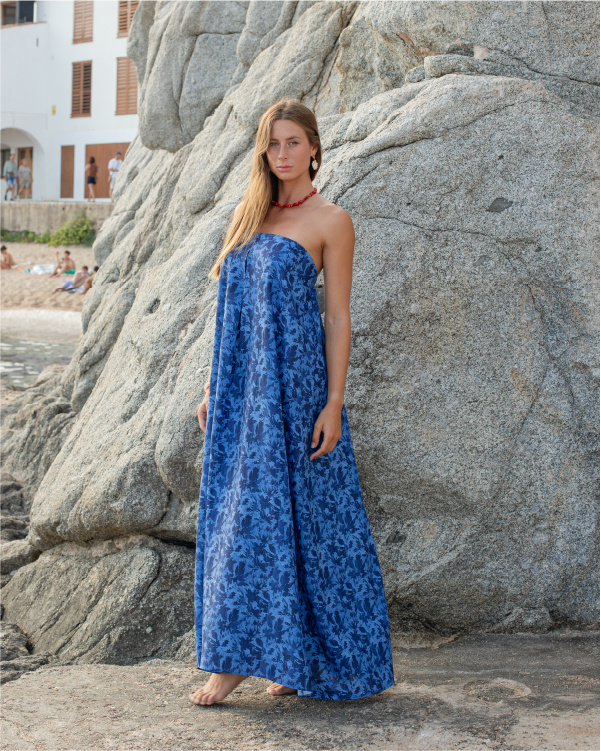 Vestido Palma Floral Denim Blue