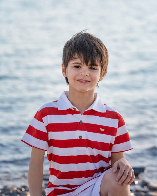 remera polo rayado bco/rojo