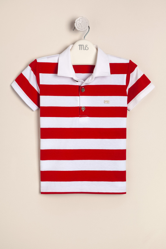 remera polo rayado bco/rojo