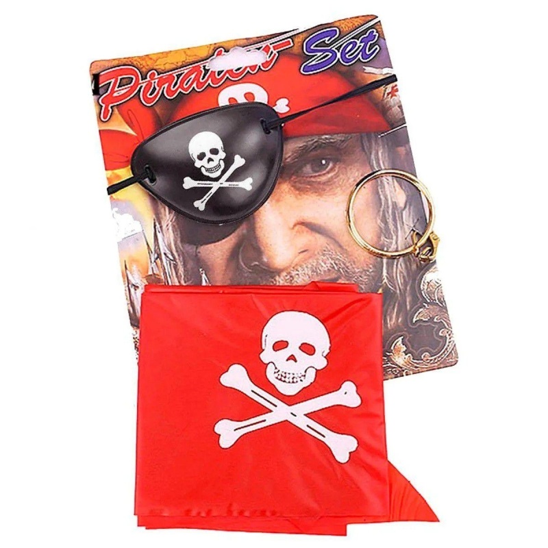 ACCESORIO HALLOWEEN - SET PIRATA PARCHE PAÑOLETA Y ARO