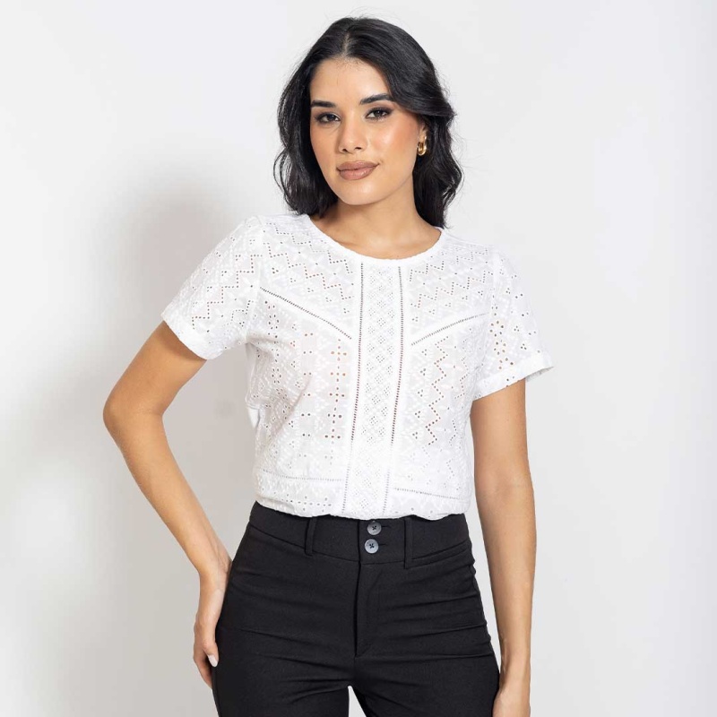 Blusa M/C Comb. Broderie Cod.225035