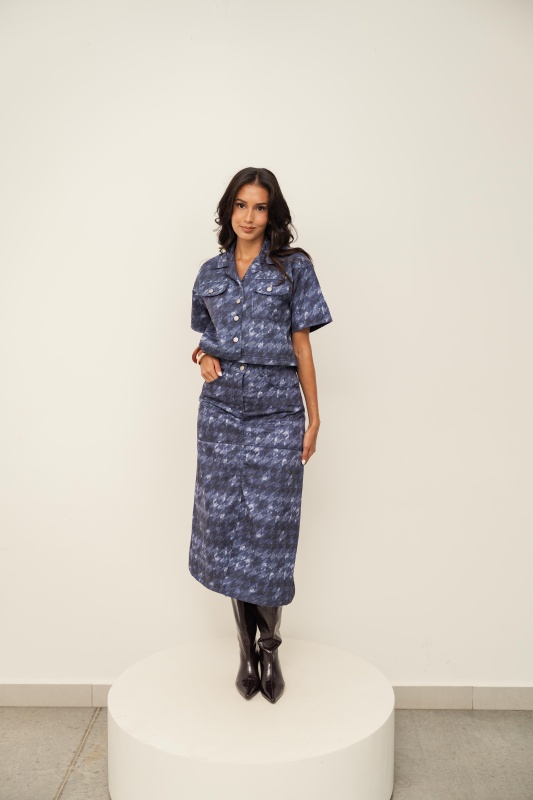 FALDA ILSE DENIM TIE-DYE HOUNDSTOOTH