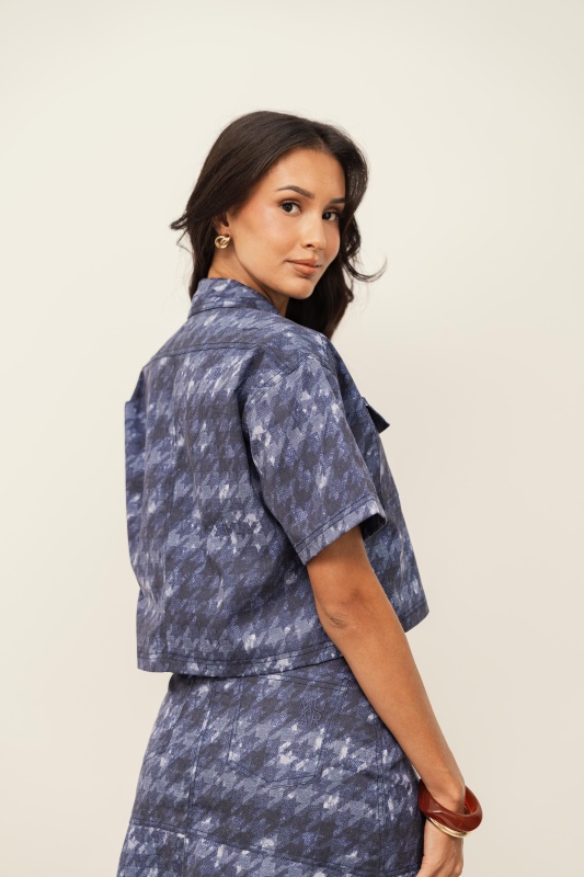 CAMISA ILSE DENIM TIE-DYE HOUNDSTOOTH
