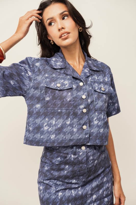 CAMISA ILSE DENIM TIE-DYE HOUNDSTOOTH
