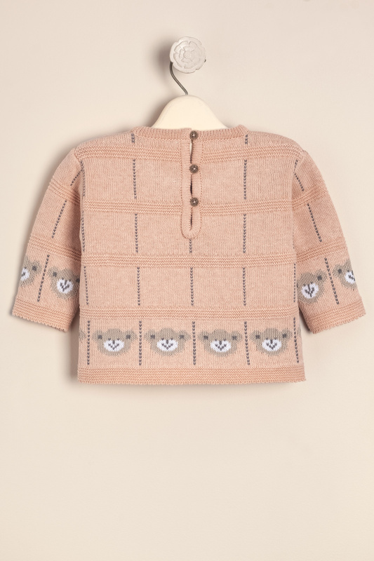 sweater jacquard caritas de oso rosa