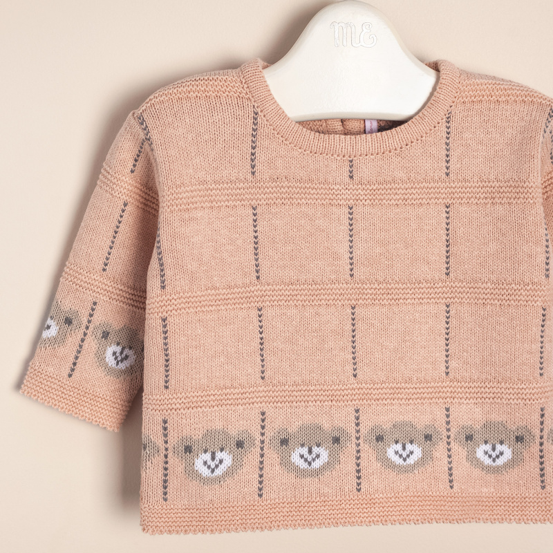 sweater jacquard caritas de oso rosa