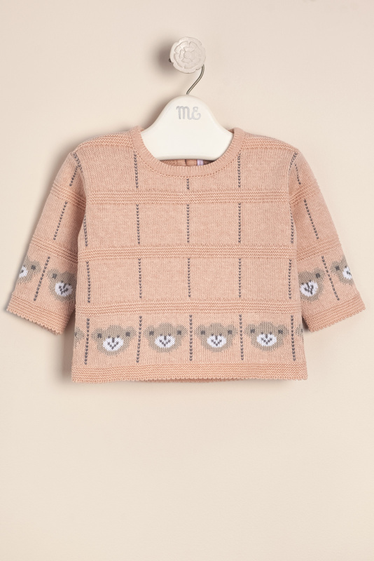 sweater jacquard caritas de oso rosa