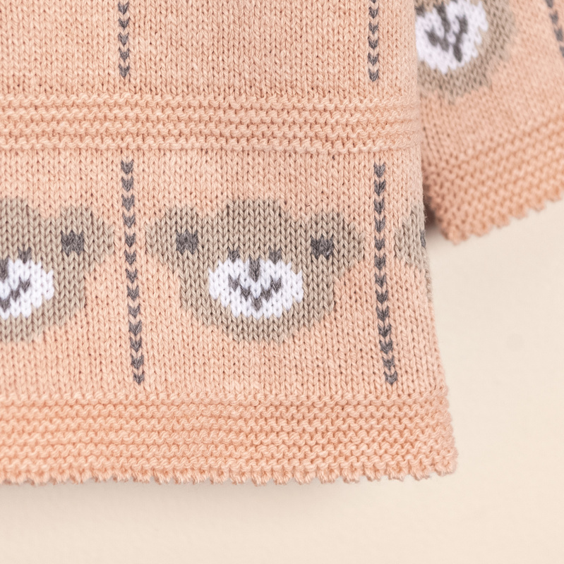 sweater jacquard caritas de oso rosa