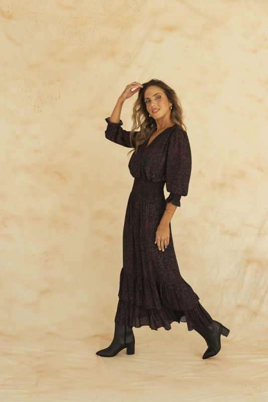 VESTIDO VALENTINA MAXI MAROON WASHED DENIM