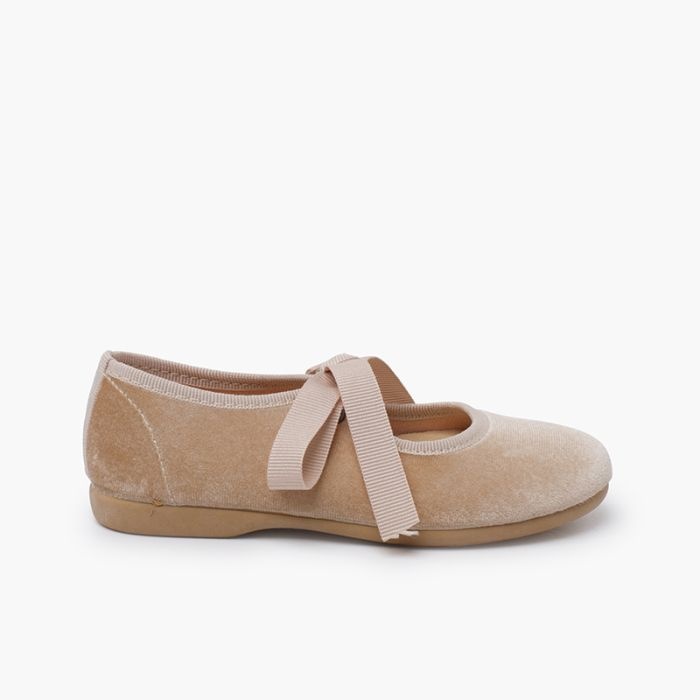 mercedita terciopelo lazo faya niña beige