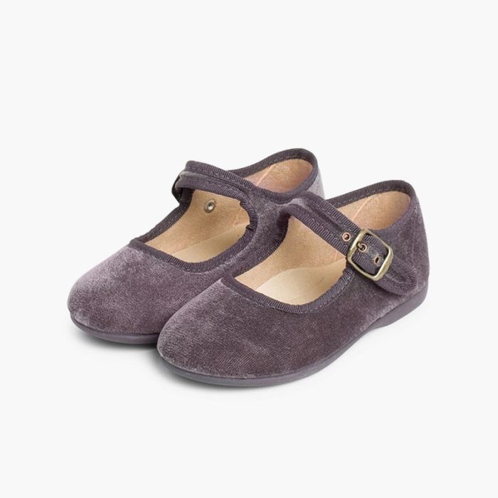 merceditas niña terciopelo hebilla gris