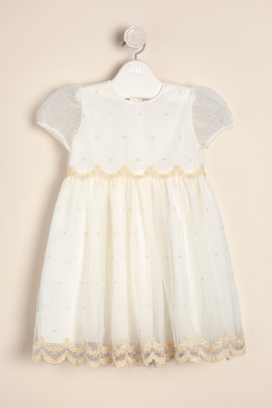 vestido de tul bordado aine crudo