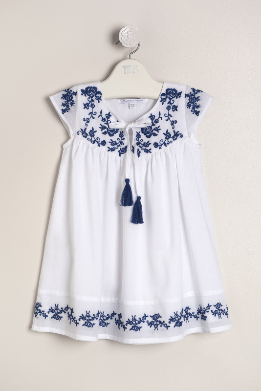vestido de voile de la india bordado bco/azul