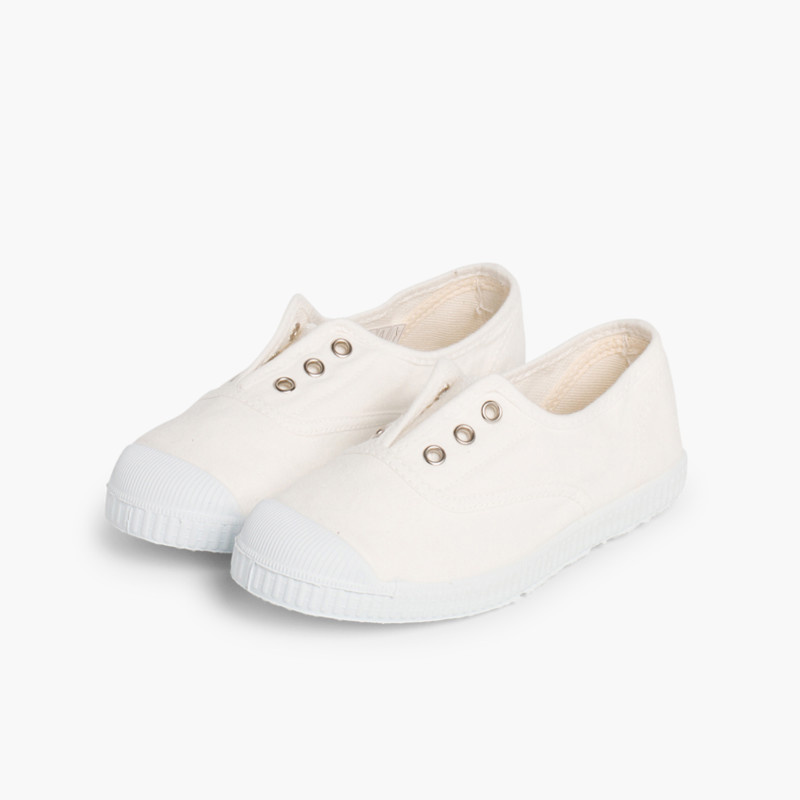 zapatillas lona sin cordones blanco